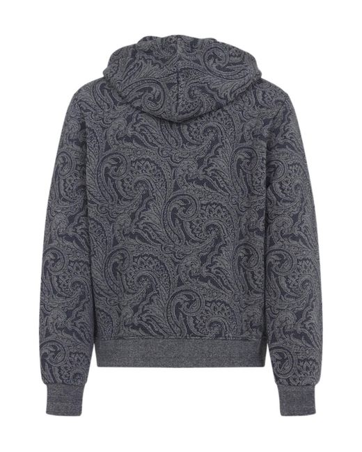 Etro Gray Paisley Printed Zipped Hoodie for men