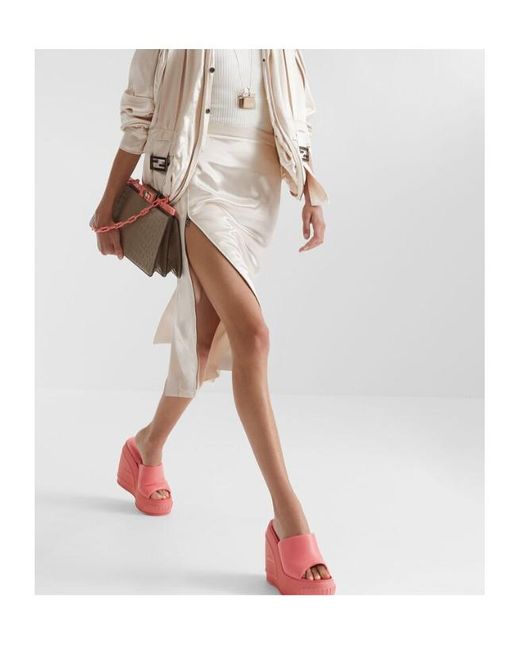 Fendi White Logo Patch Midi Pencil Skirt