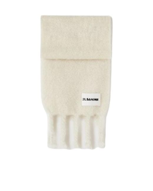 Jil Sander White Logo-Patch Chunky-Knit Scarf for men