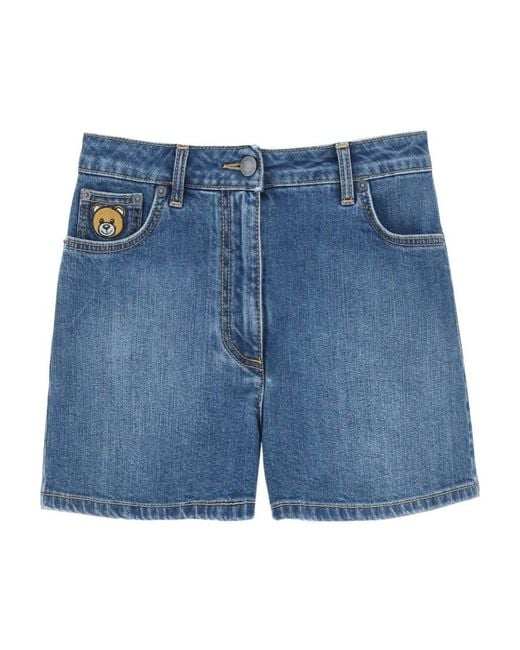Moschino Blue Teddy Bear Patch Denim Shorts