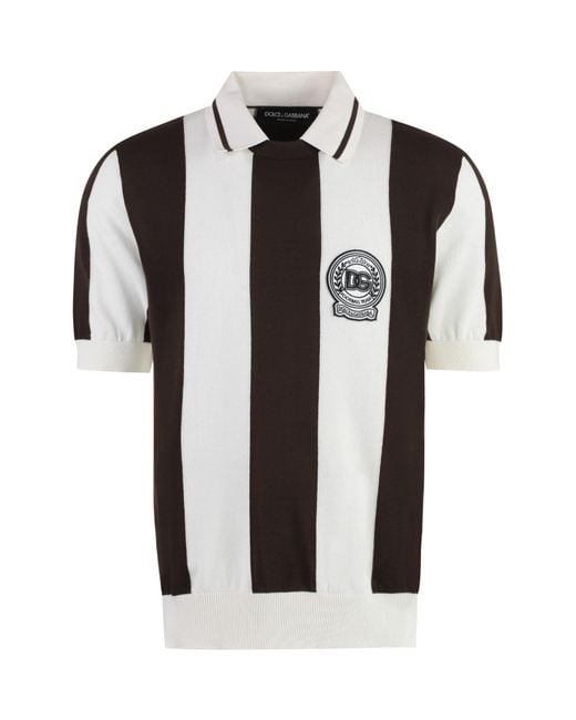 Dolce & Gabbana Black Logo Patch Striped Knitted Polo Shirt for men