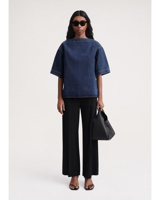 Totême Blue Totême Dart-Neck Denim Top