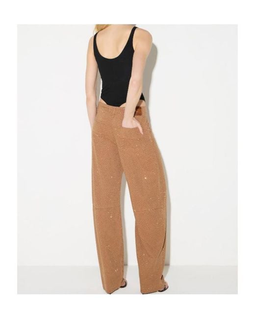 Elisabetta Franchi Brown Balloon Denim Jeans With Rhinestones