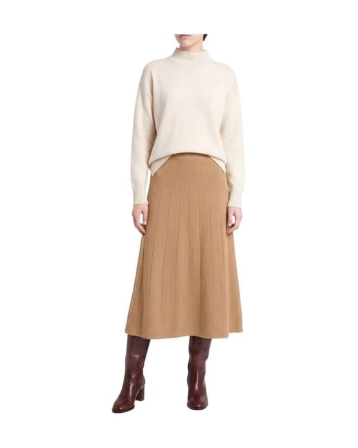 Max Mara Natural Solid-Color Wool A-Line Skirt