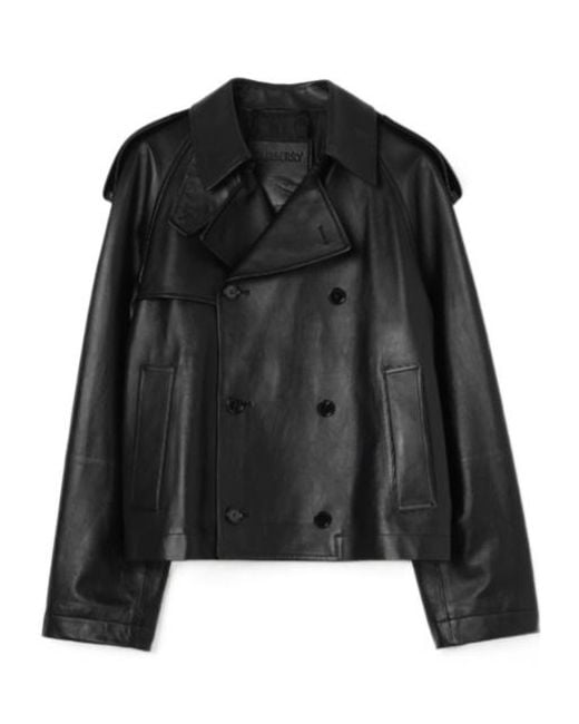 Burberry Black Cropped Leather Leadenham Trench Coat for men