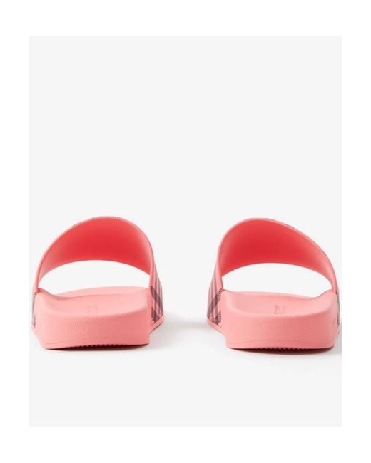 Burberry Pink Check-Print Flat Slides