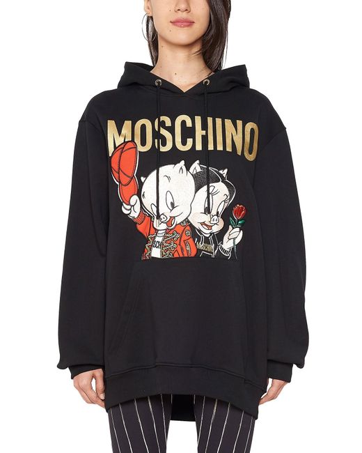 Moschino Black Piggy Oversize Hooded Sweater