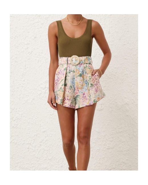 Zimmermann Natural Halliday Tuck High Waist Shorts