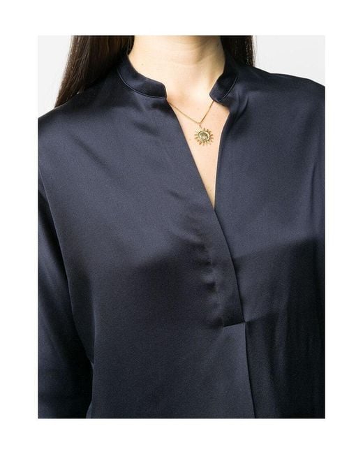 Vince Blue Open Neck Long-Sleeved Loose Fit Blouse