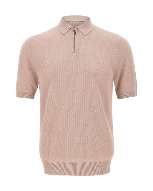 Eleventy Pink Half-Zip Knitted Polo Shirt for men