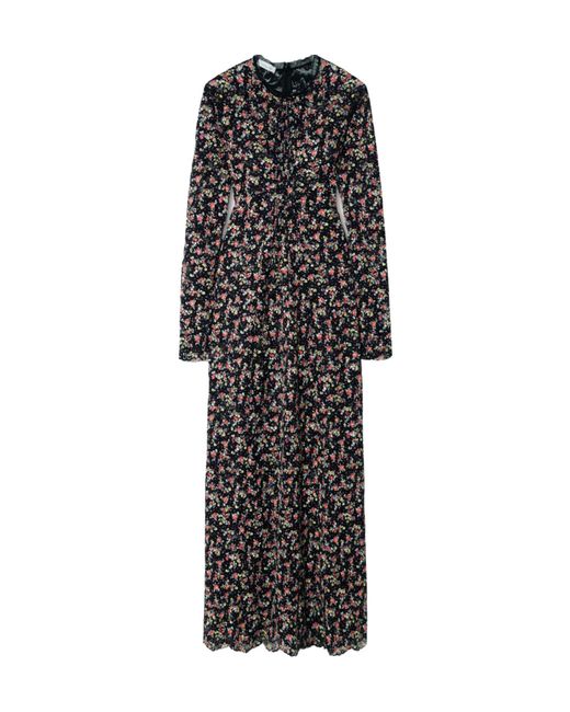 Rabanne Black Pleated Embroidered Lace Dress