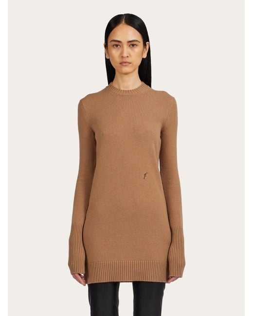 Ferragamo Brown Ferragamo Crewneck Mini Dress