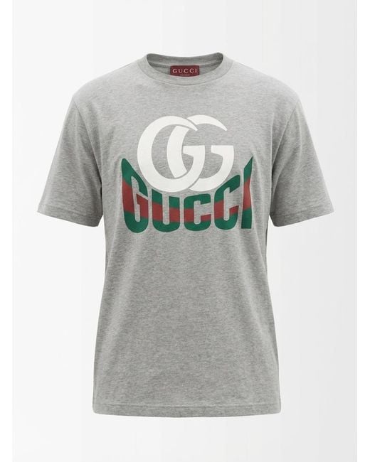 Gucci Gray Crewneck T-Shirt With Maxi Logo Print On The Front for men