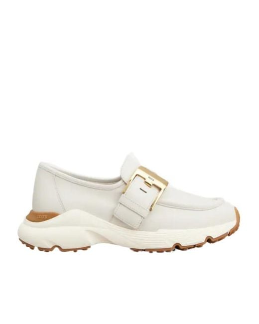Tod's White Buckle-Strap Slip-On Sneakers