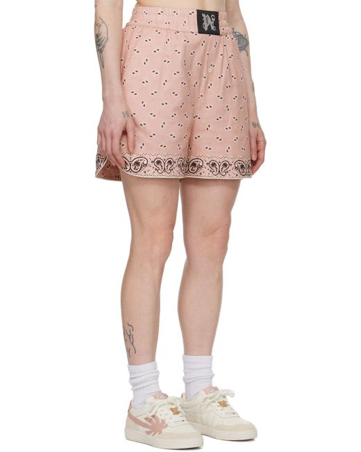 Palm Angels Natural Paisley-Printed Elastic Waist Shorts