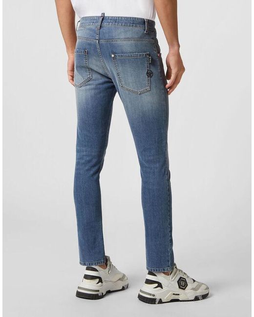 Philipp Plein Blue Low-Rise Skinny-Cut Jeans for men