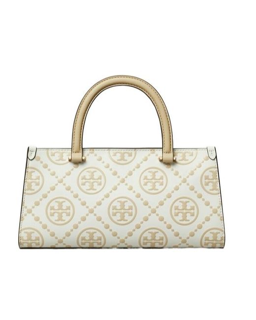 Tory Burch Metallic Small T Monogram-Embossed E/W Tote Bag