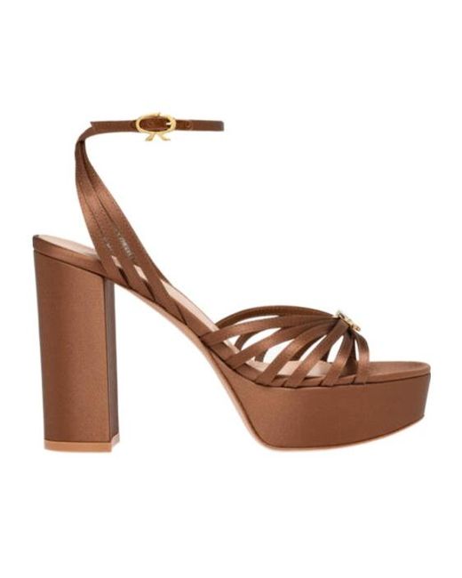 Gianvito Rossi Brown Strappy Open Toe Block-Heel Sandals