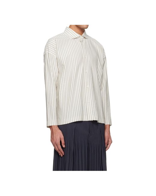 Homme Plissé Issey Miyake White Striped Long-Sleeved Shirt for men
