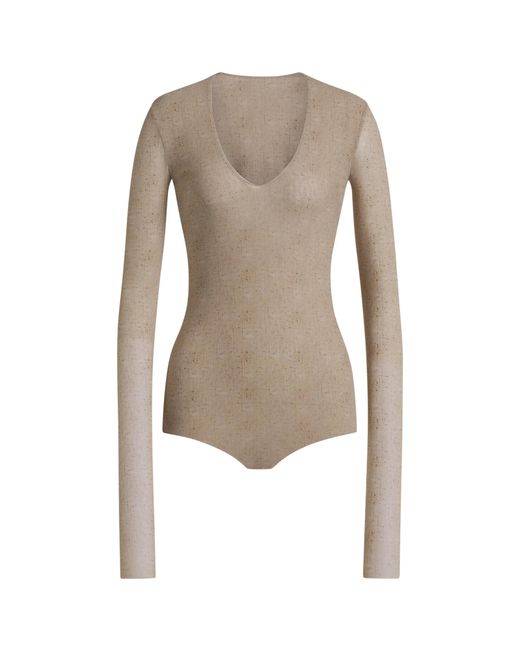 Alberta Ferretti Natural Printed Tulle Bodysuit