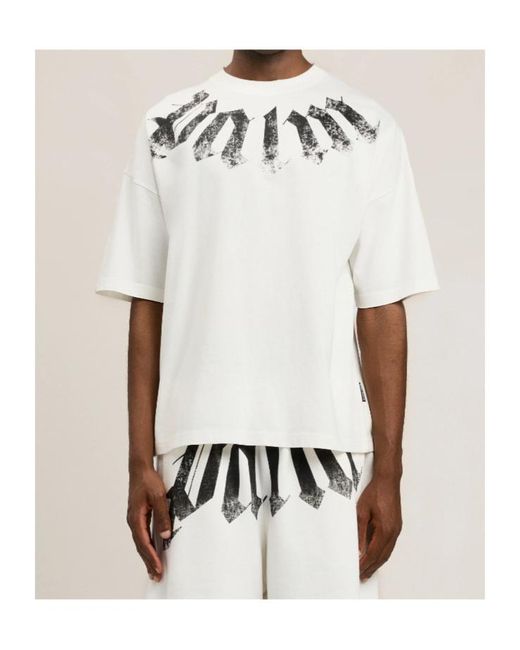 Palm Angels White Big Neck Logo Loose Fit T-Shirt for men