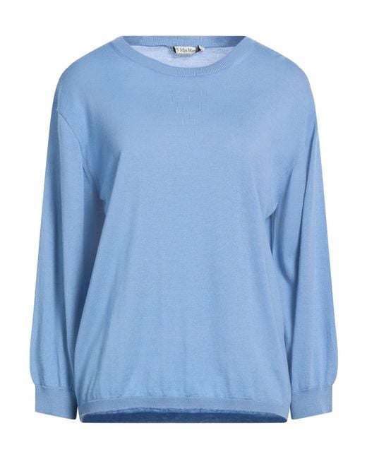 Max Mara Blue Solid Color Wool Knit Top