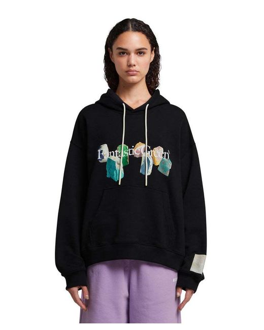MSGM Black Slogan-Print Organic-Cotton Hoodie for men
