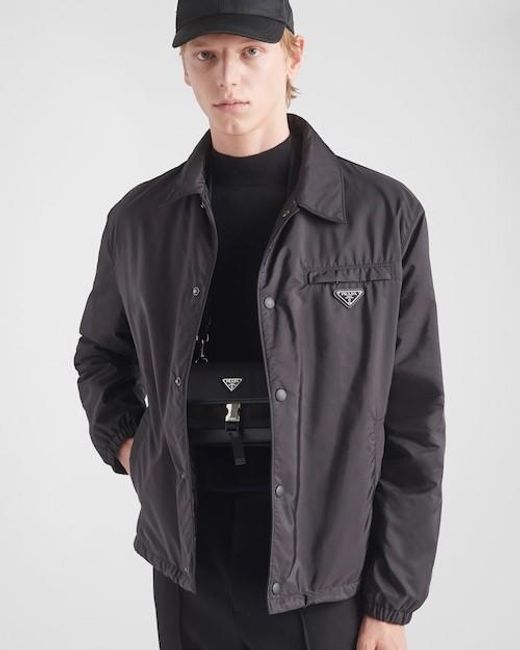 Prada Blue Logo Plaque Button-Up Jacket for men