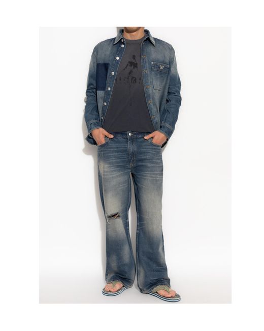 M I S B H V Blue Short-Sleeved Crewneck T-Shirt for men