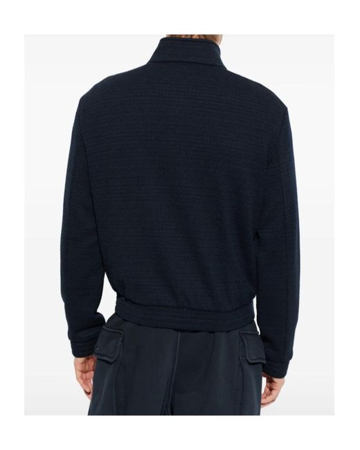 Emporio Armani Blue Zip-Up High Neck Sweatshirt for men
