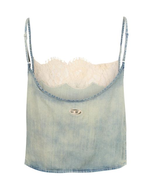 DIESEL Multicolor De-Mery-S Lace-Trim Denim Top