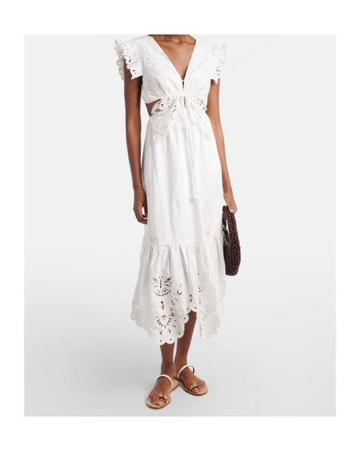 Farm Rio White Broderie Anglaise Cotton Midi Dress