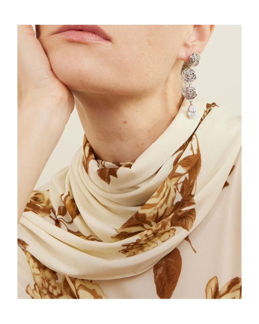Magda Butrym White Triple Rose Embellished Drop Earrings