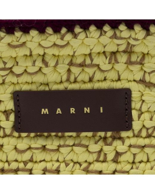 Marni Yellow Textured Woven Designed Shoulder Bag