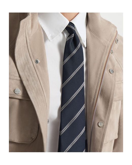 Brunello Cucinelli Blue Striped Tie for men