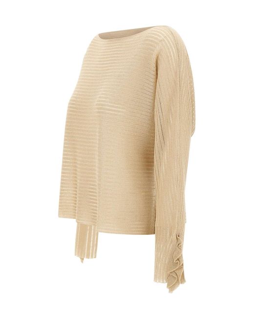 Liu Jo Natural Semi-Sheer Striped Oversized Knitted Sweater