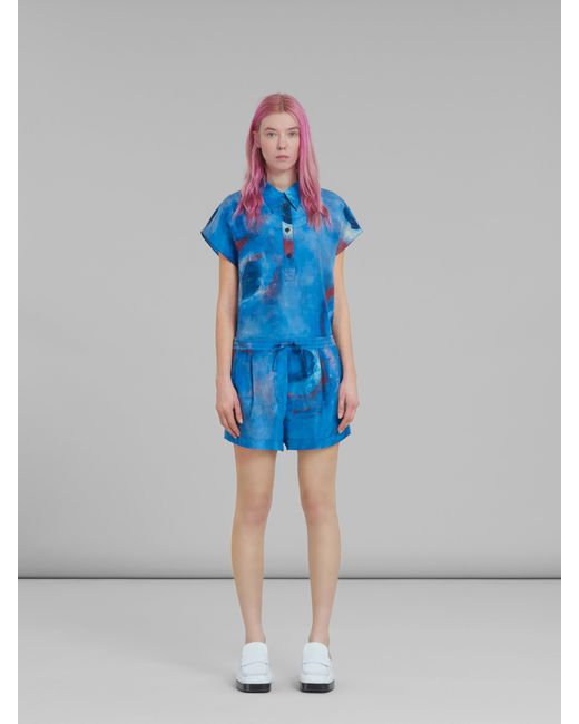 Marni Blue Buchi Printed Drawstring Shorts