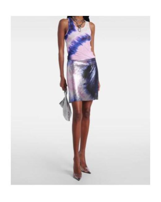 Rabanne Blue Tie-Dye Metallic Miniskirt
