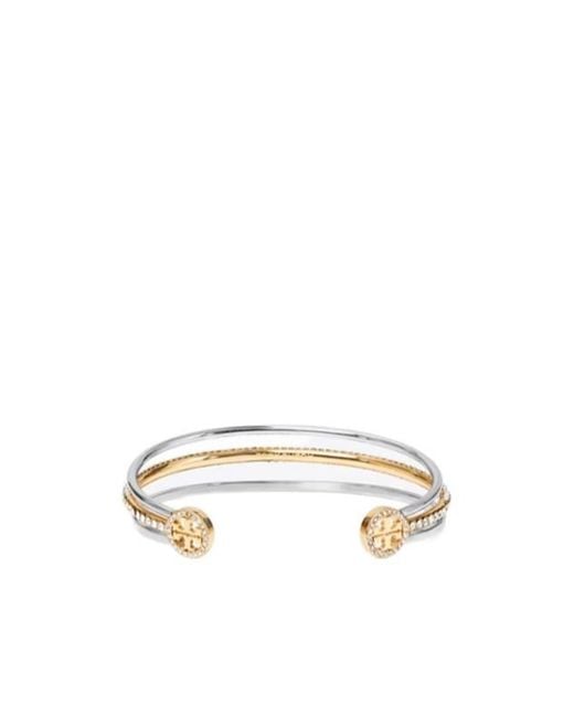 Tory Burch White Icon Mixed Pavé Cuff Bracelet