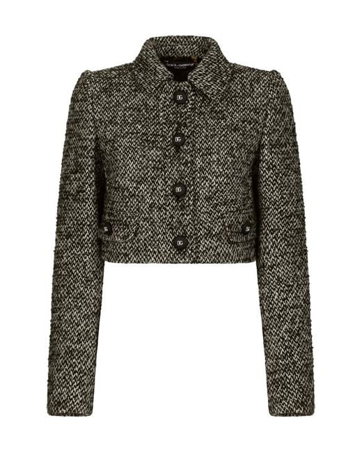 Dolce & Gabbana Green Tweed Cropped Button-Up Jacket