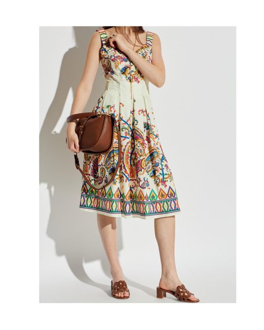 Etro White Paisley-Printed Pleated Midi Dress