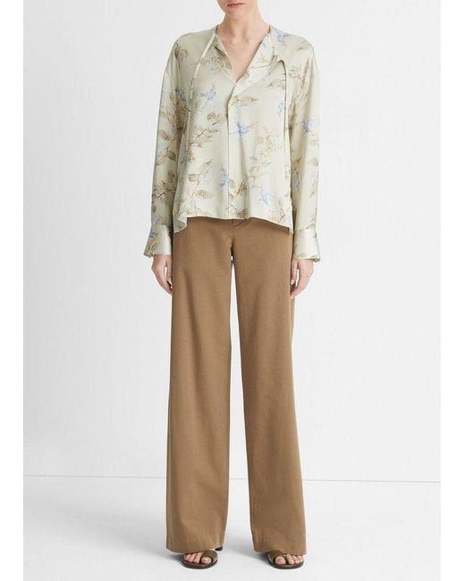 Vince Multicolor Bellflower Satin V-Neck Blouse