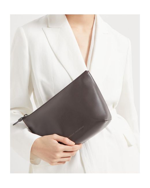 Brunello Cucinelli Black Logo-Printed Zipped Clutch Bag