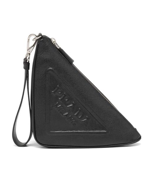 Prada Black Leather Triangle Pouch for men