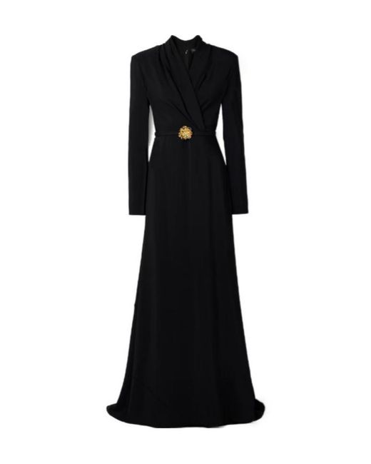 Oscar de la Renta Black Wrap-Around Waist-Cinching Dress