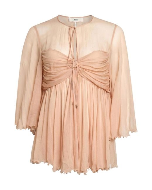 Chloé Natural Solid-Colored Georgette Top