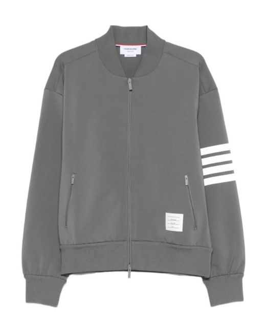 Thom Browne Gray Striped Zip-Up Bomber Jacket for men