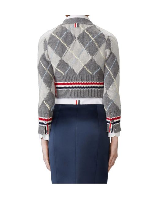 Thom Browne Gray Argyle-Intarsia Knitted Cardigan
