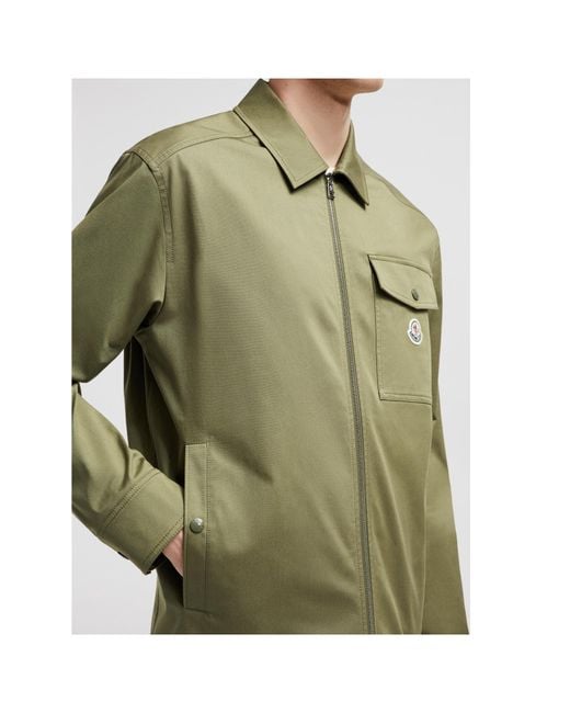 Moncler Green Cotton Gabardine Zip-Up Shirt Jacket for men