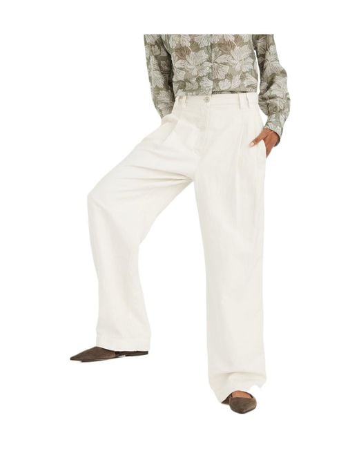 Brunello Cucinelli White High-Waist Straight-Leg Pants